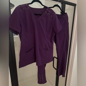 Women Scrubstar Purple Fun Criss Cross (lace up) Design Scrub set - Large